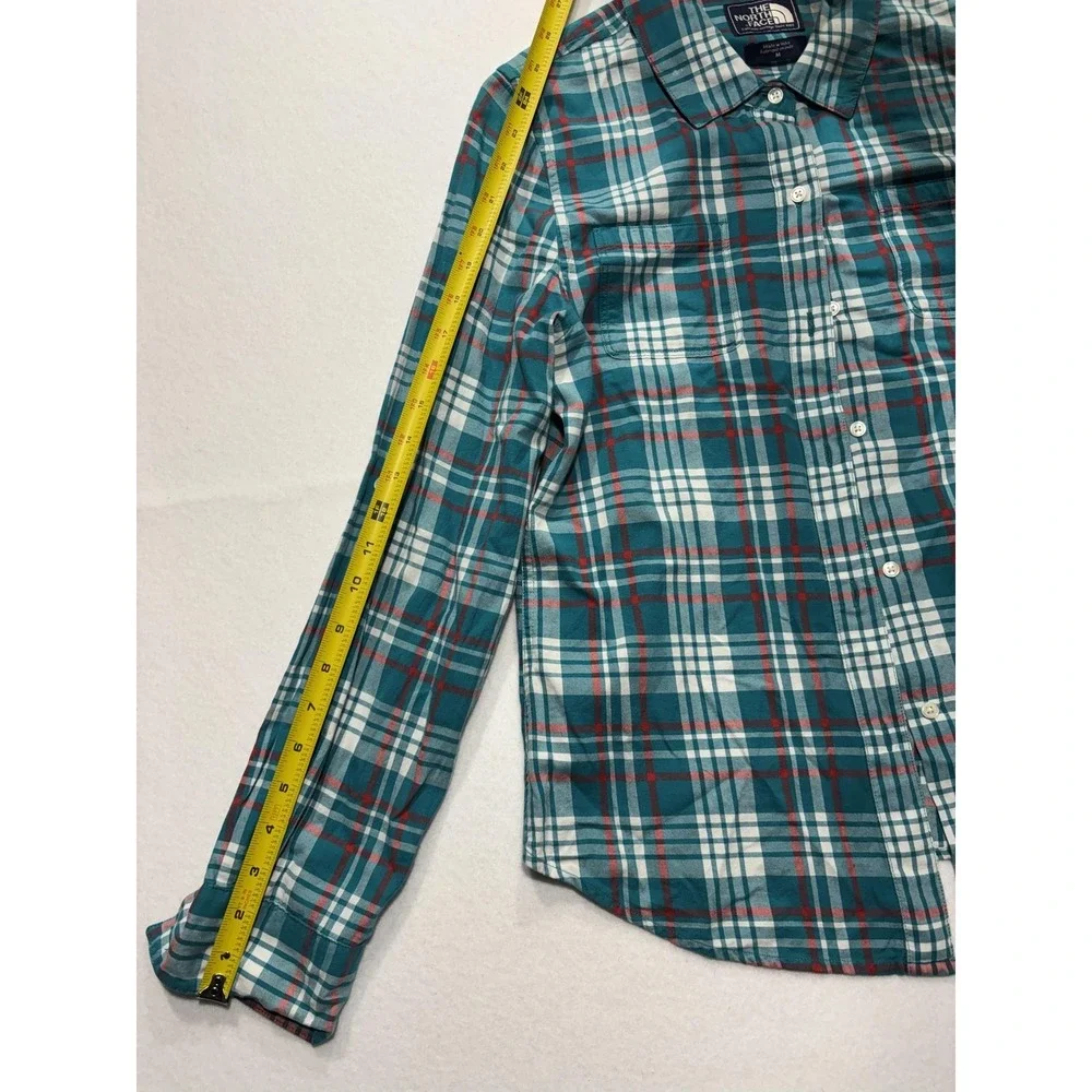 The North Face Shirt Mens Medium Green Plaid Long Sleeve Button Up Cotton Casual